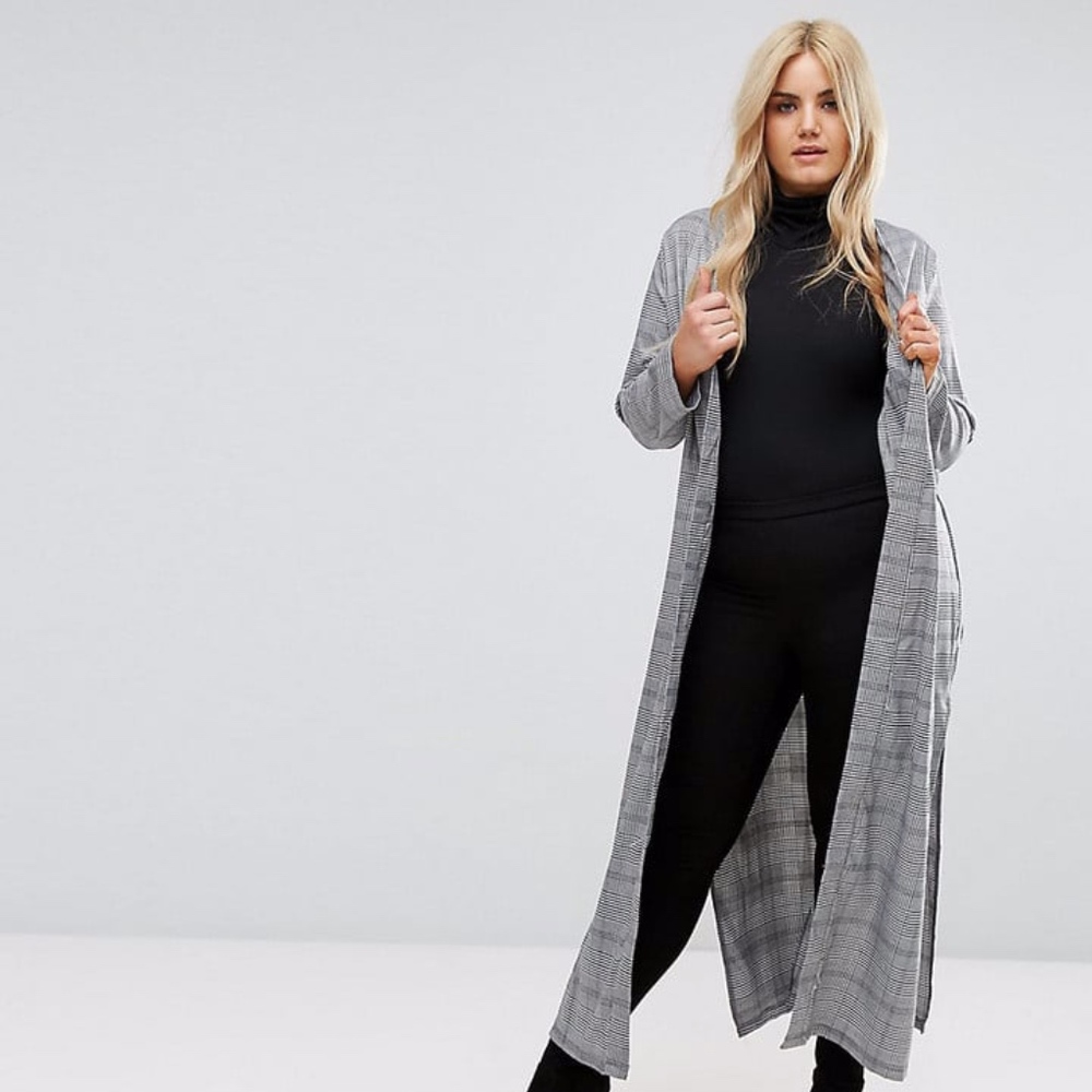 ♠️ Missguided Plus Longline Check Duster Jacket